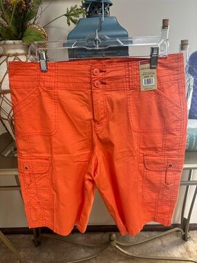 Khakis & Co. Orange Cargo Utility Shorts Casual Bermuda Style Size 12 NWT